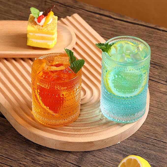 Moretoes Hobnail Drinking Glasses Set of 12, Vintage Water Glass Cups | 12 Oz Highball Glasses & 10 Oz Cocktail Glasses, Clear Embossed Boho Kitchen Bar Tumbler for Whiskey, Beer, Juice, Milk - Image 7