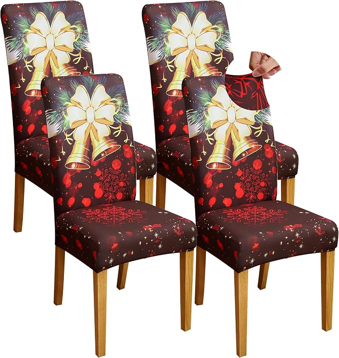 FORCHEER Christmas Chair Covers for Dining Room Set of 4 Stretch Kicthen Chair Slipcovers Washable (Pack of 4, Christmas Deco) by FORCHEER