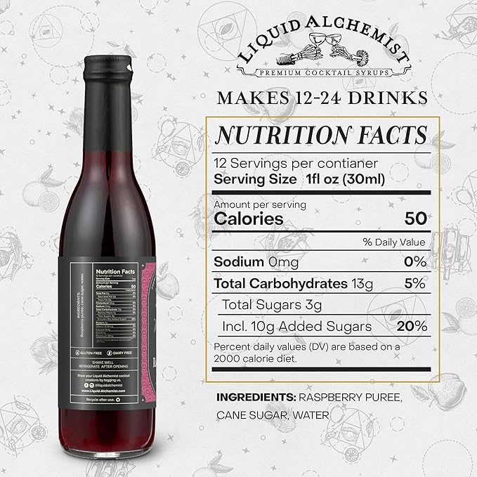 Liquid Alchemist Raspberry Syrup for Drinks - Real Ingredients Make the Perfect Summer Cocktail or Margarita Mix - Our Raspberry Cocktail Syrup is Non-GMO & Vegan (12.7 oz)