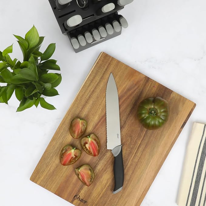 Oster Lindbergh 22 Piece High Carbon Stainless Steel Cutlery Kitchen Knife Block Set w/Black Knife Block - Black Handle - Cuchillos Para Cocina - Image 7