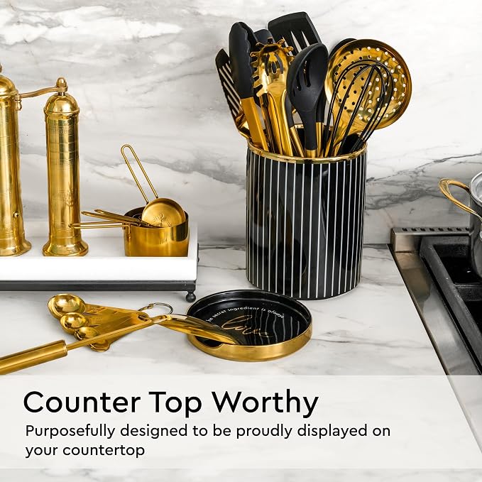 Black and Gold Kitchen Utensils Set - 19-PC Set Includes Stainless Steel and Silicone Cooking Utensils, Measuring Cups and Spoons - Black and Gold Kitchen Accessories for Stylish Cooking & Serving | Silicone Cooking Utensils, Measuring Cups and Spoons ... - Image 8