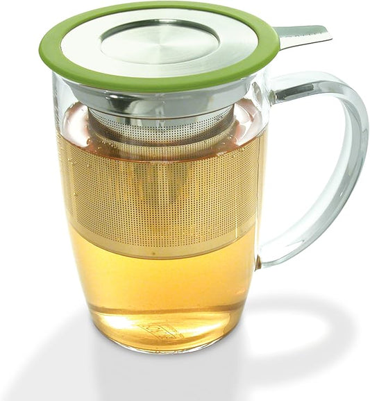 FORLIFE NewLeaf Glass Tea 16-Ounce Mug with Infuser and Lid, Lime