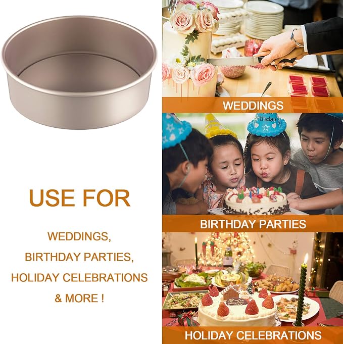 CHEFMADE Round Cake Pan, 8-Inch with Removable Loose Bottom | Nonstick carbon steel round baking pan, easy cleanup. Ideal for chiffon, angel food, and sponge cakes (Champagne Gold) - Image 6