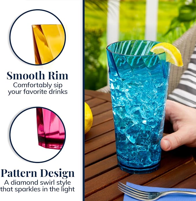 US Acrylic Optix Plastic Reusable Drinking Glasses (Set of 8) 26oz Iced-Tea Cups in Jewel Tone Colors | BPA-Free Tumblers, Made in USA | Top-Rack Dishwasher Safe - Image 4