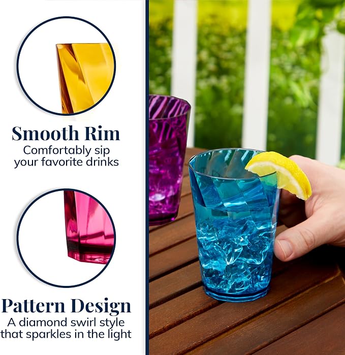 US Acrylic Optix Mini Plastic Reusable Drinking Glasses (Set of 8) 8oz Juice Cups in Jewel Tone Colors | BPA-Free Tumblers, Made in USA | Top-Rack Dishwasher Safe - Image 4