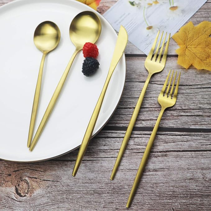 JASHII Flatware Silverware Set - Stainless Steel Satin Finish Cutlery Service for 6, 30-Piece Spoons and Forks Kitchen Utensils, Dishwasher Safe (Matte Gold) - Image 6