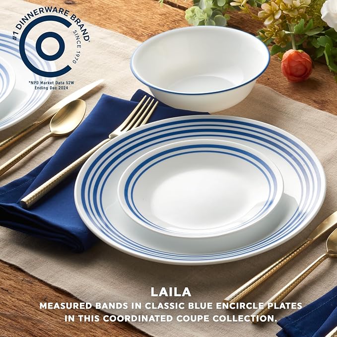Corelle Vitrelle 18 Piece Glass Dinnerware Sets Service for 6, Triple Layer Chip & Crack Resistant Glass Plate and Bowl Sets, Laila - Image 2