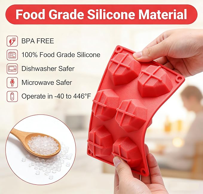 3D Diamond Heart Silicone Molds 2 Pack 12-Cavity Valentine Love Shape for Hot Cocoa Bombs, Chocolate, Cake, Soap, Jelly, Candy, Ice Cube DIY Baking & Party Gift Making - Image 4