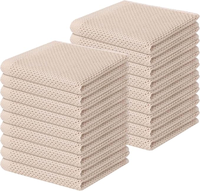 Homaxy 100% Cotton Waffle Weave Kitchen Dish Cloths 18-Pack, Beige | 12 x 12 Inches, Ultra Soft Absorbent Dish Towels, Quick Drying Dish Rags with Hanging Loop by Homaxy