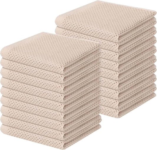 Homaxy 100% Cotton Waffle Weave Kitchen Dish Cloths 18-Pack, Beige | 12 x 12 Inches, Ultra Soft Absorbent Dish Towels, Quick Drying Dish Rags with Hanging Loop by Homaxy