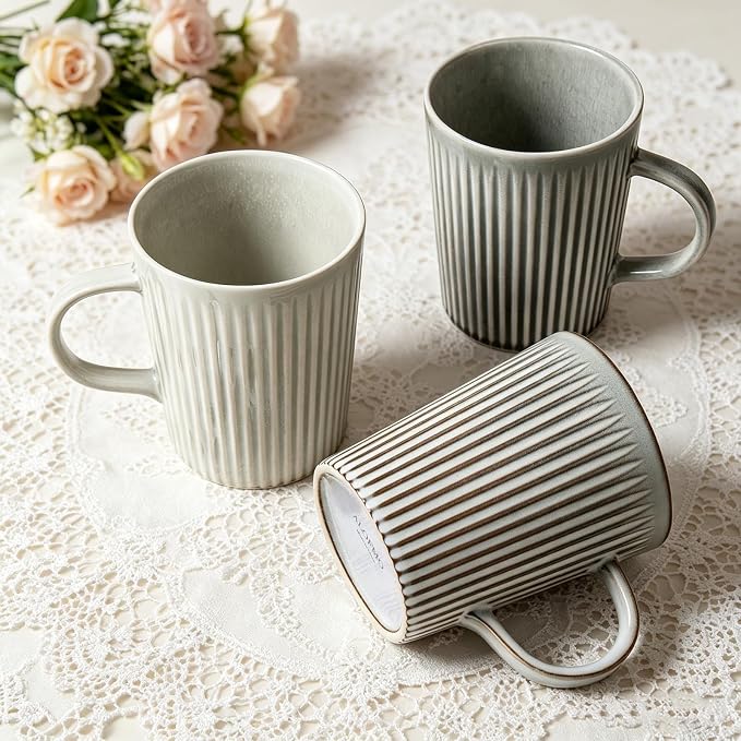 Coffee Mugs Set of 4, 18oz Large Striped Stoneware Coffee Cups with Handle | Handmade Ceramic Mugs Set for Women and Men, Dishwasher and Microwave Safe, Suitable for Hot Coffee, Tea, Cocoa, Milk, Glossy - Image 7