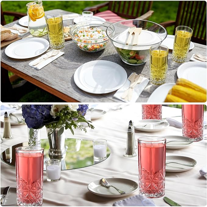 Uiifan Set of 12 Tall Highball Glasses 12 oz Crystal Drinking Glasses Clear Fancy Cups Vintage Textured Designer Glassware for Cocktail Tea Water Beer Soda Beverages, Dishwasher Safe(Stylish Style) - Image 4