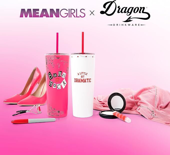 Dragon Glassware x Mean Girls Burn Book Tumbler with Straw & Lid, 24 oz | Vacuum Insulated Stainless Steel Tumbler with Straw & Lid; Double Walled Tumbler; Official Mean Girls Cup - Image 7