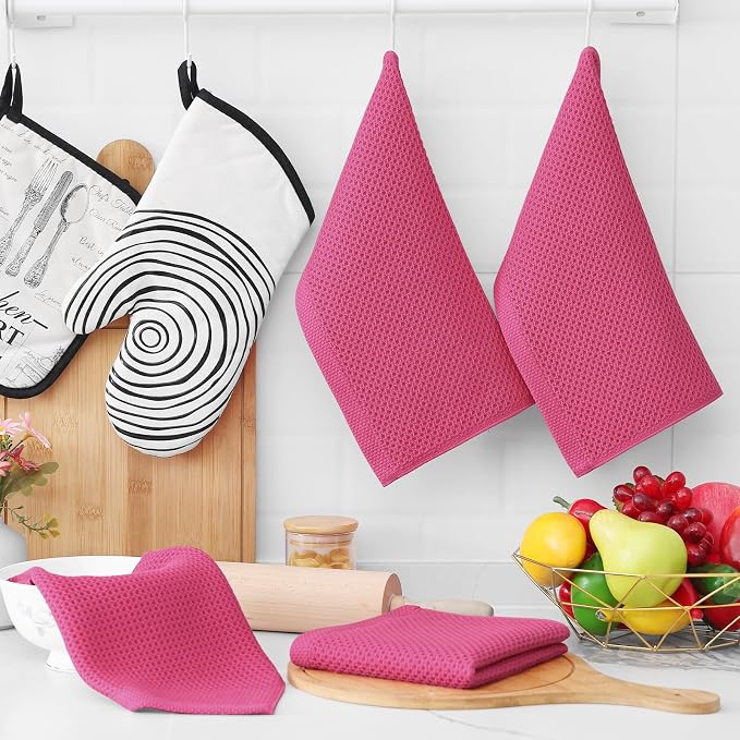 Homaxy 100% Cotton Waffle Weave Kitchen Dish Cloths 6-Pack, Hot Pink | 12 x 12 Inches, Ultra Soft Absorbent Dish Towels, Quick Drying Dish Rags with Hanging Loop - Image 6