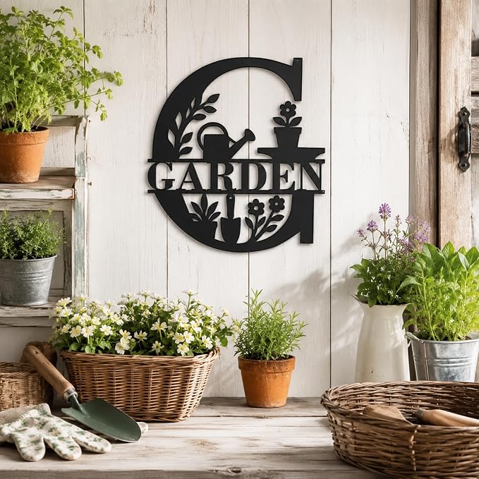 Garden Metal Wall Decor, Farmhouse Outdoor Garden Sign, 13.1 Inch | 14-inch matte black metal GARDEN sign for patios, greenhouses, porches, sheds, and farmhouse outdoor wall decor. - Image 3