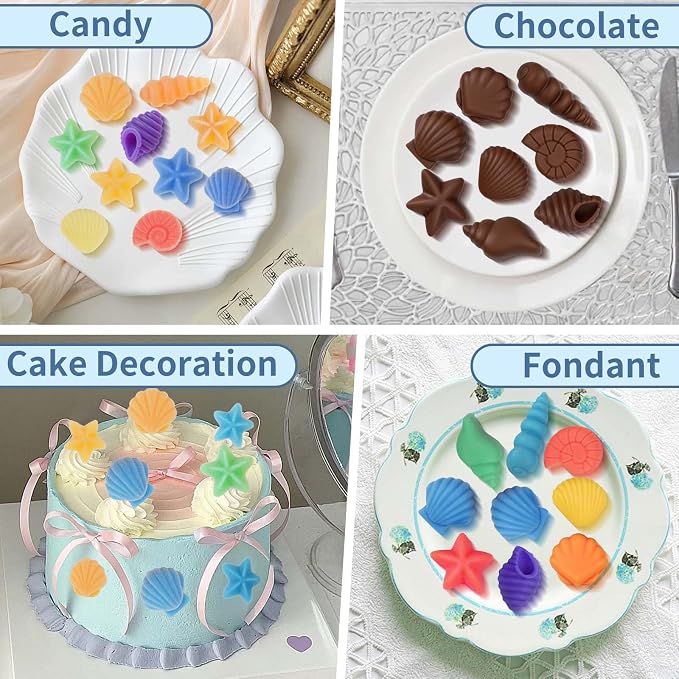 Seashell Chocolate Molds, 2 Pack Ocean Themed Silicone Baking Molds | Non-Stick Shell, Starfish, Conch Candy Mold for Cake Decoration, DIY Crafts, Snacks, Party Treats, Beach-Themed Decora - Image 4