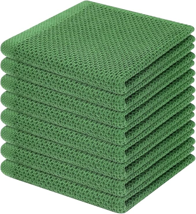 Homaxy 100% Cotton Waffle Weave Kitchen Dish Cloths 8-Pack, Grass Green | 12 x 12 Inches, Ultra Soft Absorbent Dish Towels, Quick Drying Dish Rags with Hanging Loop by Homaxy