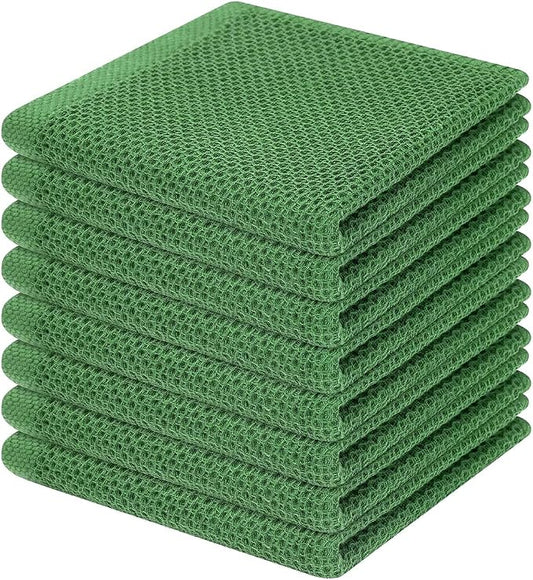 Homaxy 100% Cotton Waffle Weave Kitchen Dish Cloths 8-Pack, Grass Green | 12 x 12 Inches, Ultra Soft Absorbent Dish Towels, Quick Drying Dish Rags with Hanging Loop by Homaxy
