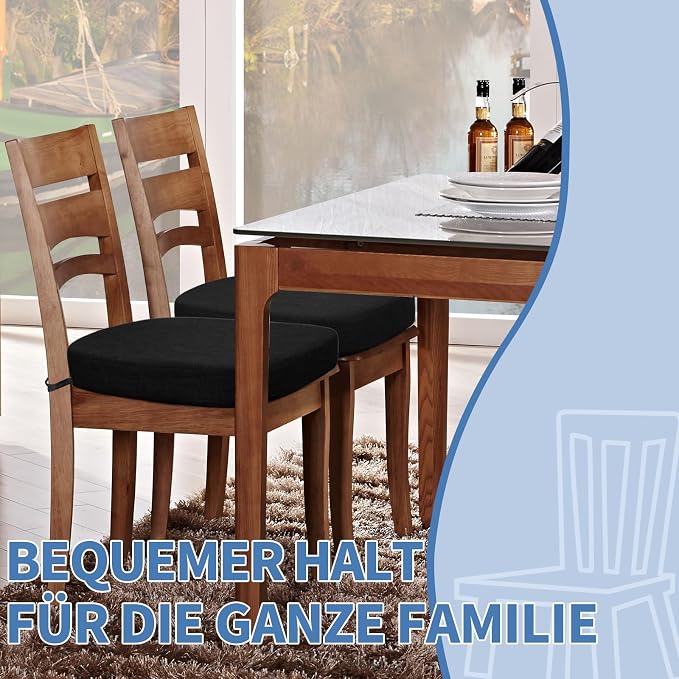 BUYUE Thickened 2.5" Friendly Woven Fabric Dining Chair Cushion, U-Shape High Density Foam Comfortable Chair Pad for Kitchen, Slip Resistant Indoor Seat Cushion (1 Piece, Black) - Image 3