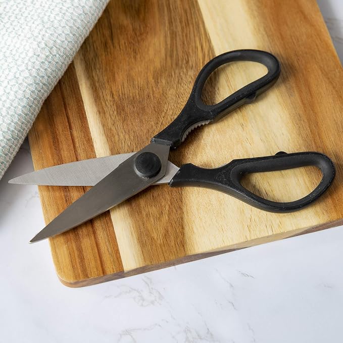 Rae Dunn Kitchen Scissors- Stainless Steel Kitchen Shears, Cooking Scissors for Cutting Meat, Chicken, Herbs and Produce with Blade Cover and Soft Grip Handles (Black) - Image 4