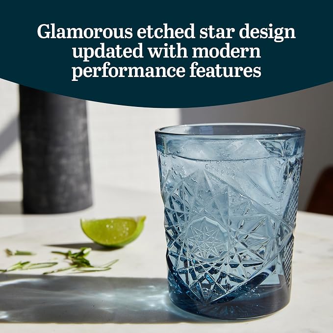 Libbey Hobstar Double Old Fashioned Glasses, Blue Colored Cut Glass Drinking Glasses Set of 4, Durable, Vintage Whiskey Glasses for Cocktail, Drinks - Image 4