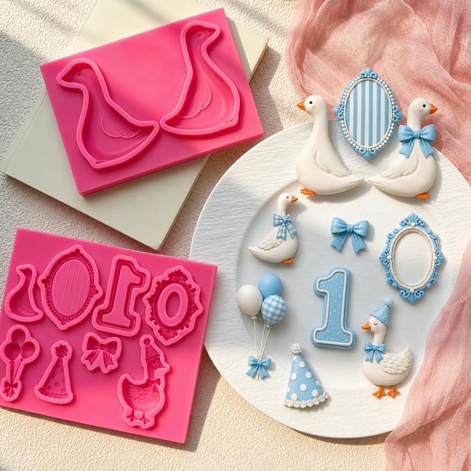 One Silly Goose Birthday Chocolate Fondant Molds Silicone, First Birthday | Silicone Chocolate Candy Mould, for Baby Shower Party 1st Birthday, Cake, Cupcake Decorations, Kitchen Crafts Baking Supplies - Image 7