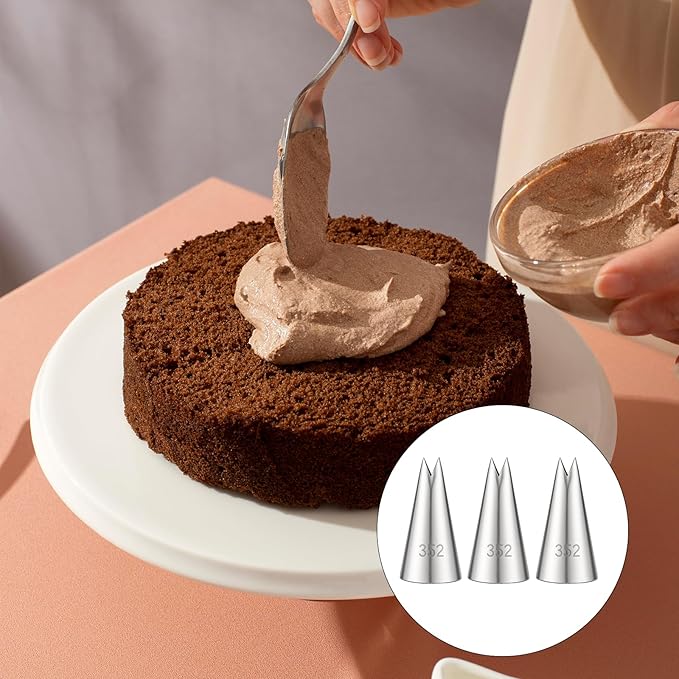 3 Pcs Leaf Piping Tip for Cake Decorating Stainless Steel Icing Piping Nozzles Cake Decorating Tube Tips Set for DIY Baking Tools Cakes Decoratings Pastry Fondant Elegant Floral Designs with converter