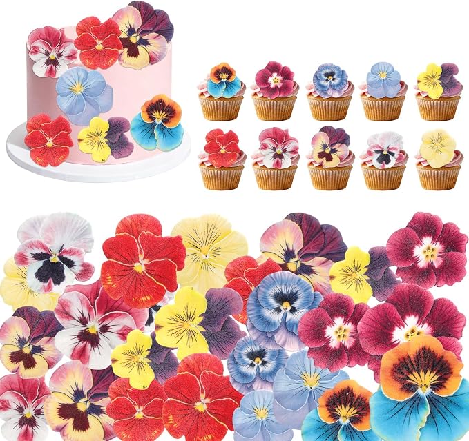 60pcs Edible Flower Cake Decoration, Wafers Paper Pansy Cake Topper Colorful Spring Birthday Party Decorations for Wedding Theme DIY Crafts Baby Shower Supplies by Unknown