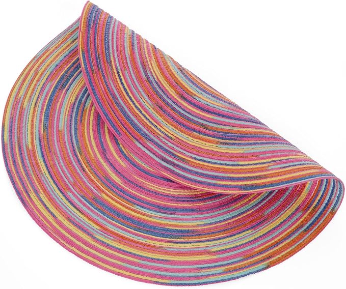 SHACOS 15 inch Round Placemats Set of 6 Variegated Multicolor Place Mats Cotton Polyester Braided Non Slip Washable Heat Resistant Table Mats for Home Wedding Dinner Party Table Decor, Rainbow Pink - Image 9