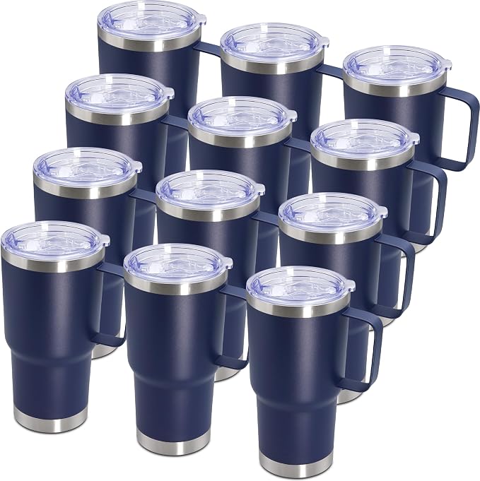 20 oz Tumbler with Handle and Lid Insulated Travel Coffee Mug Navy 12P | Stainless Steel Tumbler, coffee tumbler with handle,Spill Proof Double Wall Vacuum Tumbler Cup Keep Drink Hot & Cold by ATQTQ