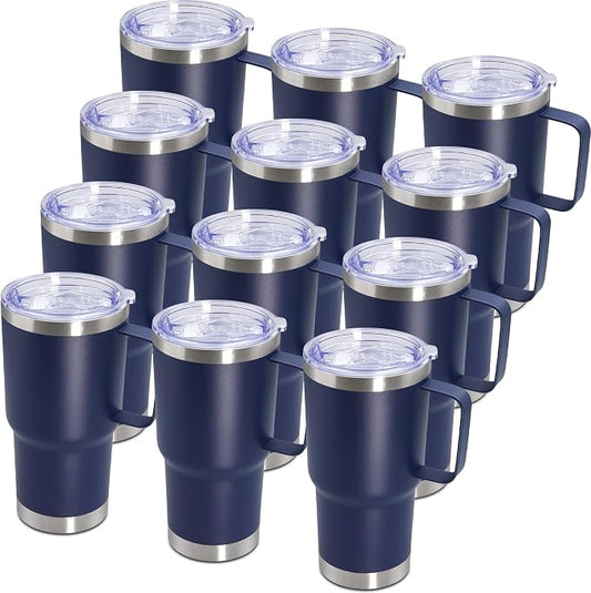 20 oz Tumbler with Handle and Lid Insulated Travel Coffee Mug Navy 12P | Stainless Steel Tumbler, coffee tumbler with handle,Spill Proof Double Wall Vacuum Tumbler Cup Keep Drink Hot & Cold by ATQTQ
