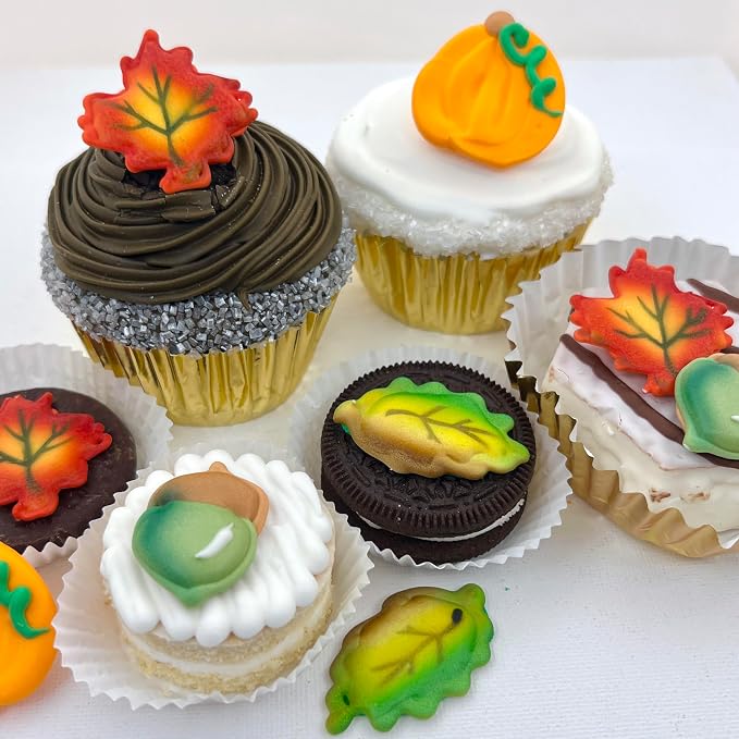 Fall Leaf Cupcake Assortment- 12 pcs Candy Edible Icing Cupcake Decoration Topper Kit Halloween Thanksgiving Fall Cake Toppers (Choose Styles Below) - Image 2