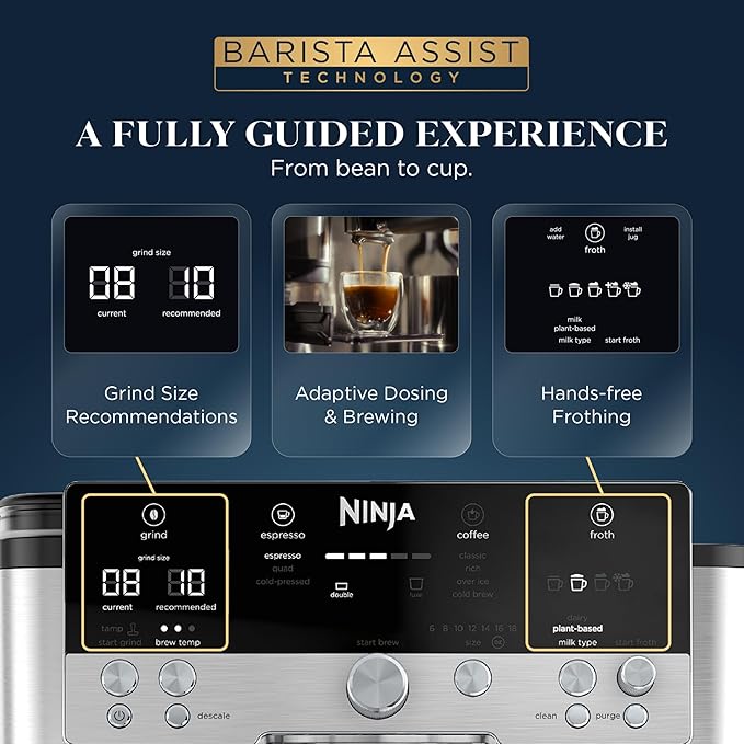 Ninja Luxe Café Premier 3-in-1 Espresso Machine, Drip Coffee, & Cold Brew | Built-in Grinder, Hands-Free Milk Frother, and Assisted Tamper for Cappuccinos & Lattes, Stainless Steel, ES601 - Image 4