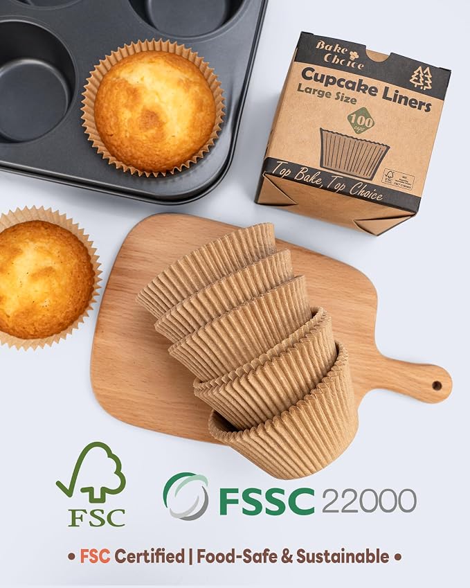 Bake Choice 100pcs Jumbo Cupcake Liners for Baking, Natural Muffin Liners | Unbleached, Non-Stick, Greaseproof Parchment Paper, Cupcake Wrapper for Party, Wedding, Birthday, Christmas - Image 3
