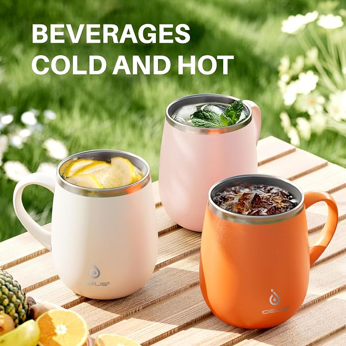 Ideus 16 oz Insulated Coffee Mug with Handle and Lid, Double Wall Stainless Steel Vacuum Thermal Coffee Mug, Travel Coffee Cup Thermal Cup for Home and Office, Orange Tiger - Image 8