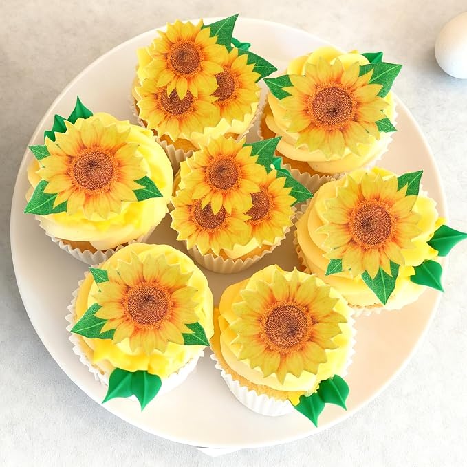 50PCS Edible Sunflower-Shaped Cake Decorations, With Green Leaves and Flowers, Suitable for Sunflower Bohemian Spring and Summer Themes, Birthdays, Weddings, and Christmas Parties (50 Flowers) - Image 7