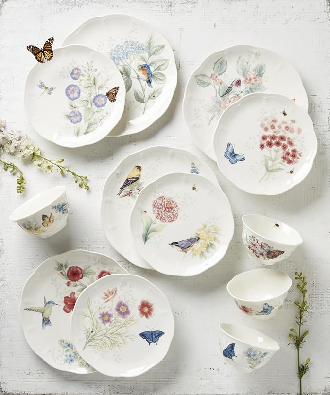 Lenox Dinnerware Set, Butterfly Meadow Flutter 12-Piece Set, Service For 4, Elegant White Porcelain, Dishwasher Safe, Chip Resistant, Plates And Bowls Sets, Home and Kitchen (Assorted, 12 Pieces) - Image 3