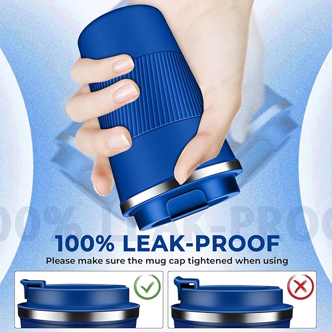 Insulated Coffee Tumbler 12 oz, Stainless Steel Coffee Mug with Lids, Travel Coffee Mug Leak Proof, Double Wall Vacuum Insulated Reusable Coffee Cup, Keep Drinks Hot and Cold (Deep Azure, 12 Ounces) - Image 3