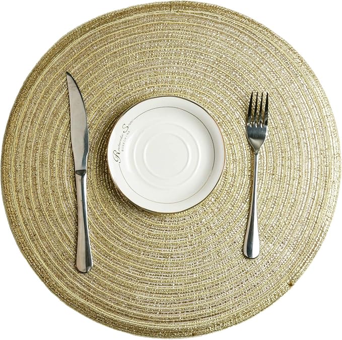 SHACOS Gold Glitter Round Placemats Set of 6 Bling Circle Place Mats Washable Table Mats for Christmas Holiday Party Wedding Shower Table Decor (6, Gold) - Image 4