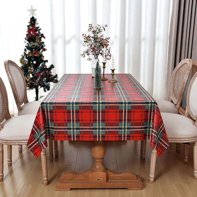 Christmas Tablecloth Heavy Duty Vinyl Red 54x54 inch Rectangle Christmas Table Cloth Reusable Waterproof Foldable Plastic Tablecloths PVC Xmas Table Cover for New Year Party Decor - Image 6