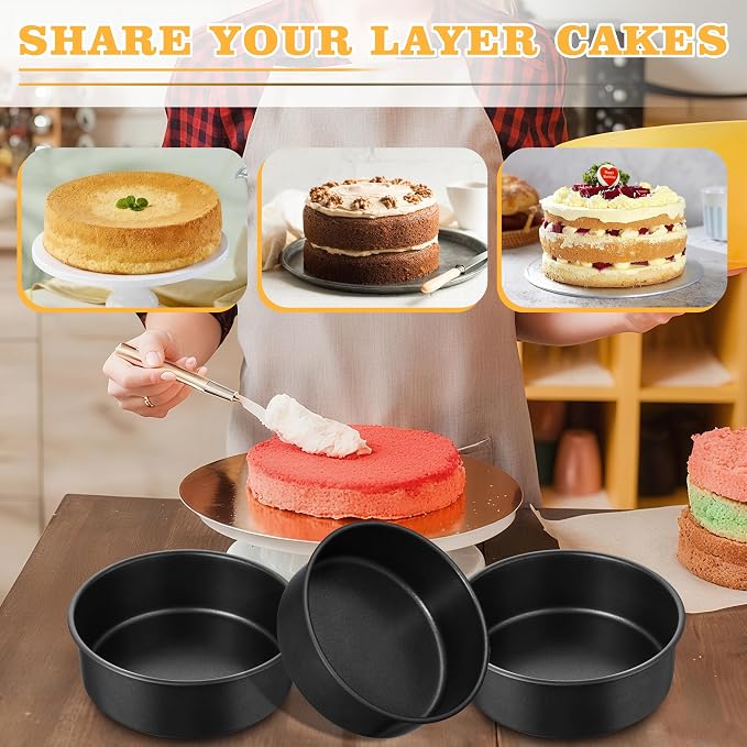 E-far 7 Inch Round Cake Pan Set of 3, Nonstick Stainless Steel Baking Pans Tin, Bakeware for Layer Cakes, Stainless Steel Core & Non-toxic Coating, Straight Side & 2 Inch Deep - Image 5