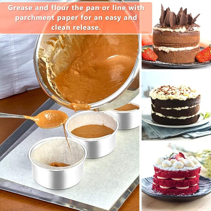 E-far 4 Inch Small Cake Pan Set of 6, Stainless Steel Mini Round Smash Cake Baking Pans Tins, Non-Toxic & Healthy, Mirror Finish & Dishwasher Safe - Image 5