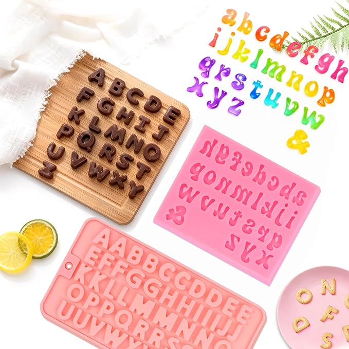 6PCS Chocolate Molds, Letters Numbers Silicone Chocolate Molds Reusable Alphabet Candy Molds with Happy Birthday Heart Shaped for Baking Desserts and Strawberries, Candy, Cake Decoration