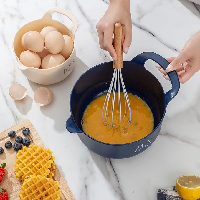 Rae Dunn Non-Slip Mixing Bowls - 4 Piece Nesting Plastic Mixing Bowl Set with Pour Spouts and Handles-Measurement Markings (Cream) - Image 7