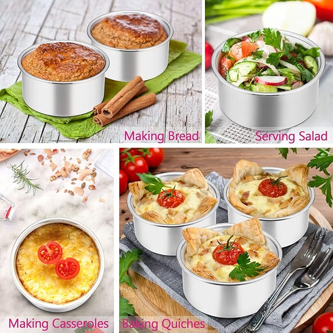 E-far 4 Inch Small Cake Pan Set of 4, Stainless Steel Mini Round Smash Cake Baking Pans, Non-Toxic & Healthy, Mirror Finish & Dishwasher Safe - Image 7