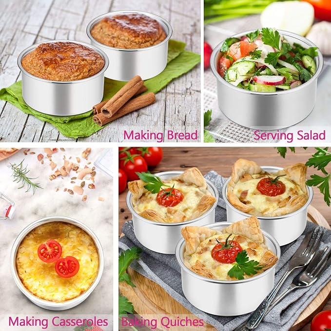 E-far 4 Inch Small Cake Pan Set of 6, Stainless Steel Mini Round Smash Cake Baking Pans Tins, Non-Toxic & Healthy, Mirror Finish & Dishwasher Safe - Image 7