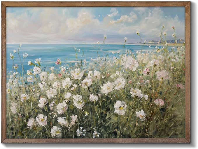 XOCUUI Vintage Farmhouse Canvas Wall Art - Wildflower Field Landscape Painting, Cottage Decor, Natural Oil Painting Wall Art Spring Art For Living Room Bedroom Kitchen - 8" X 10" - Unframed by XOCUUI