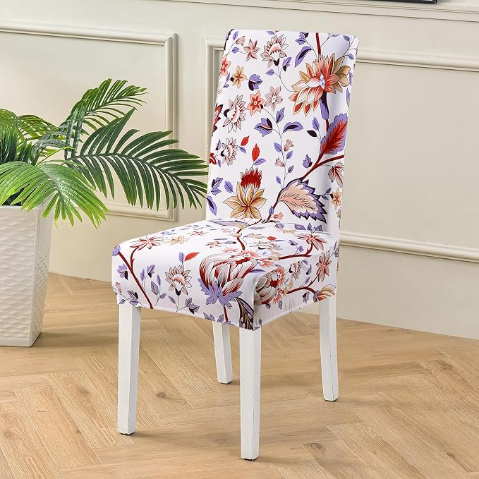 Fuloon Chair Covers for Dining Room 6 Pack, Printed Stretch Dining Slipcovers, Washable Kitchen Slip Covers for Parson Chair, Flower Cluster Printed, Set of 6 - Image 4