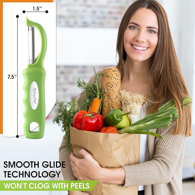 Spring Chef Swivel Vegetable Peeler with Soft Grip Handle, Set of 2, Green | Premium Potato Peeler w/ Ultra Sharp Stainless Steel Blades, Multifunctional Veggie Peeler for Apple, Carrot, Cucumber, Fruit - Image 3