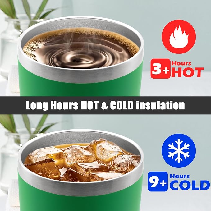 20oz Tumbler Insulated Coffee Tumblers with Lid Stainless Steel Green 4P | 20 oz Tumblers Double Wall Insulated Vacuum 20oz Coffee Mug Leak Proof Tumblers with Lid Powder Coated - Green 4 Pack - Image 4